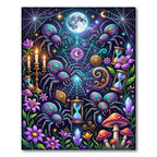 Neon Spider Web Celestial Mystic Moon Rug