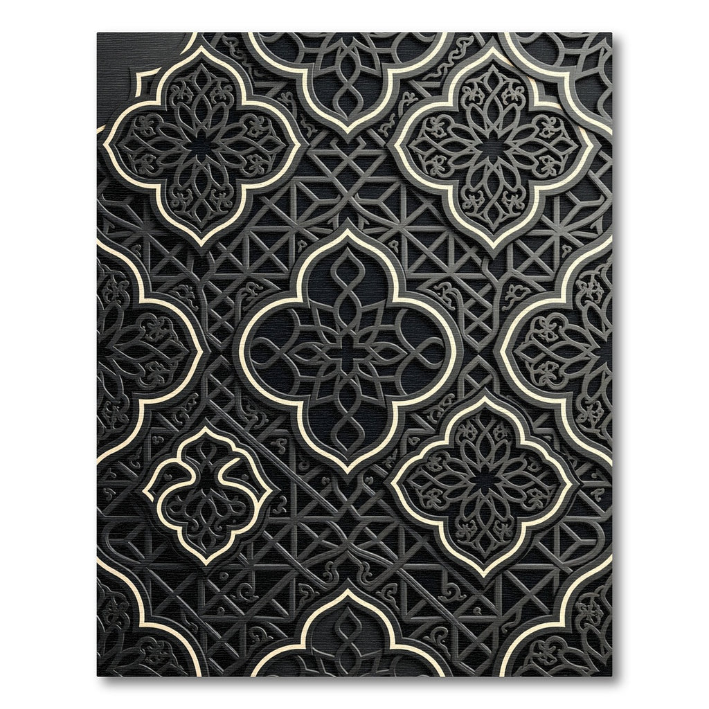 Elegant Charcoal Geometric Arabesque Lattice Rug
