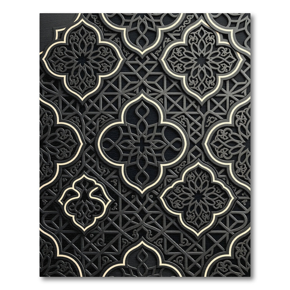 Elegant Charcoal Geometric Arabesque Lattice Rug
