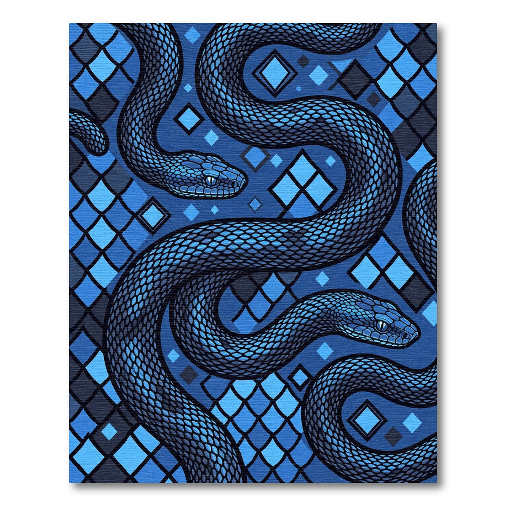 Electric Blue Serpentine Geometric Diamond Art Rug