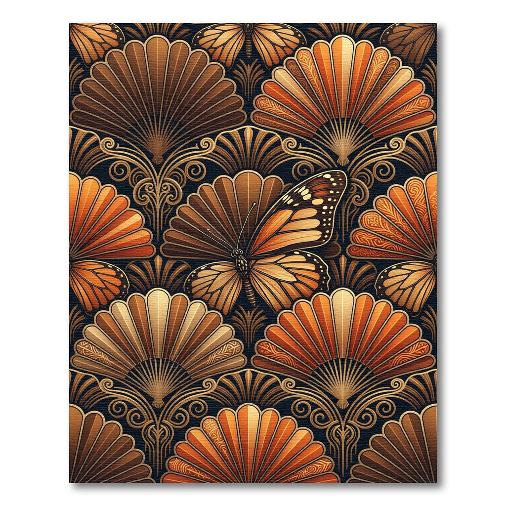 Golden Butterfly Fan Art Deco Rug