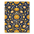 Ornate Gold Lotus Floral Navy Rug