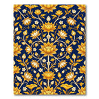 Ornate Gold Lotus Floral Navy Rug