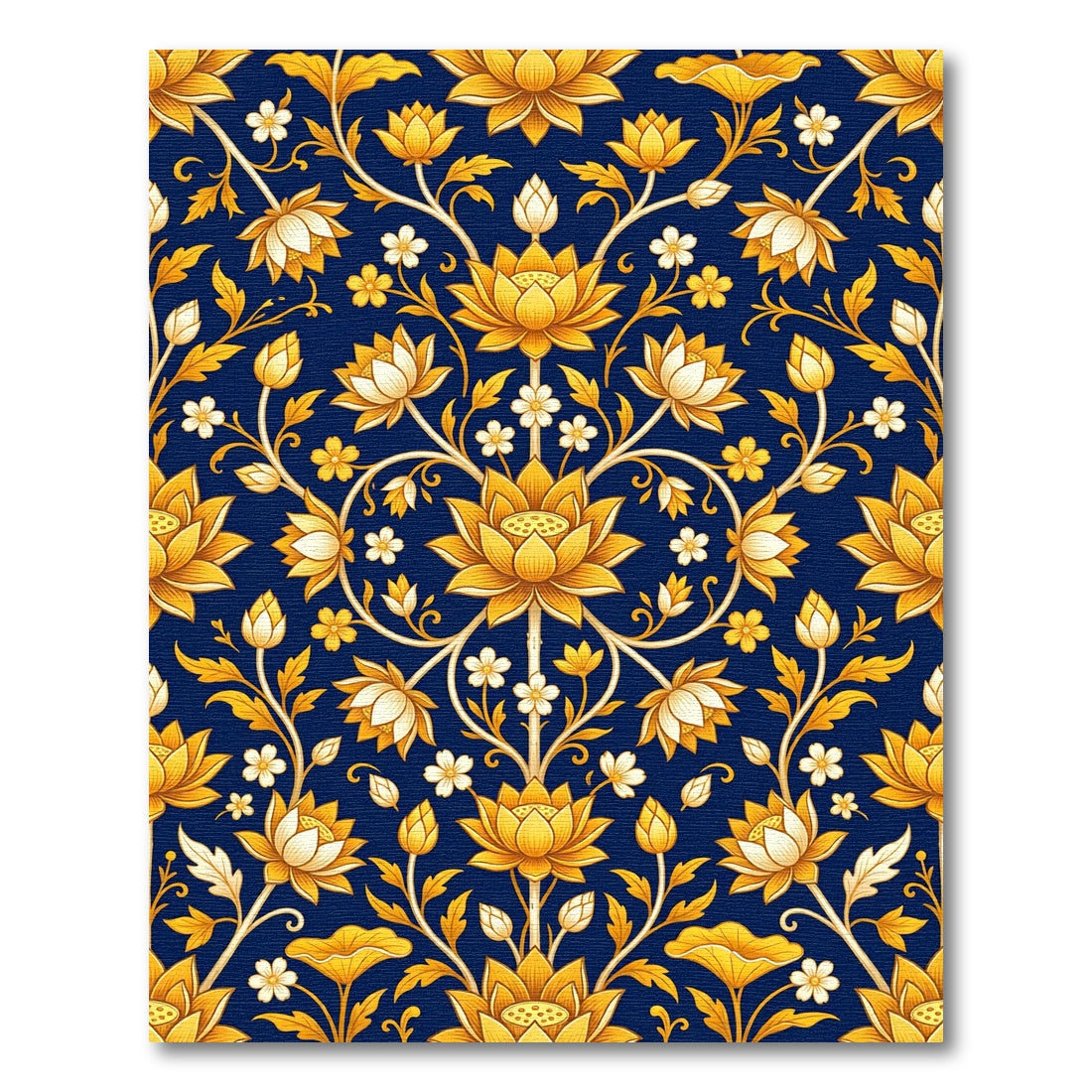 Ornate Gold Lotus Floral Navy Rug