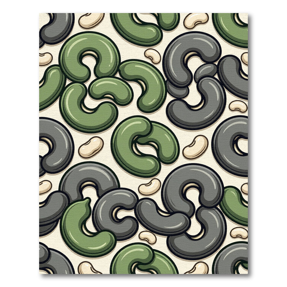 Olive and Charcoal Abstract Cashew Arrangement Rug