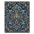 Elegant Blue and Gold Ornate Damask Rug