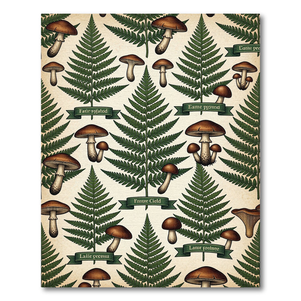Vintage Botanical Forest Fern Mushroom Illustration Rug