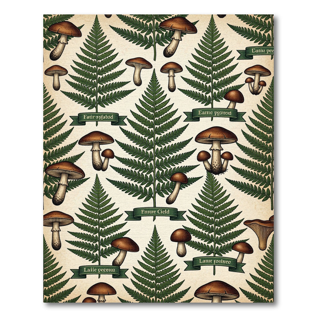 Vintage Botanical Forest Fern Mushroom Illustration Rug
