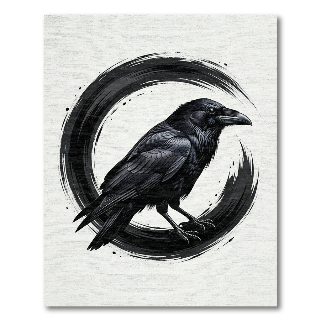 Dark Raven Brushstroke Circle Rug
