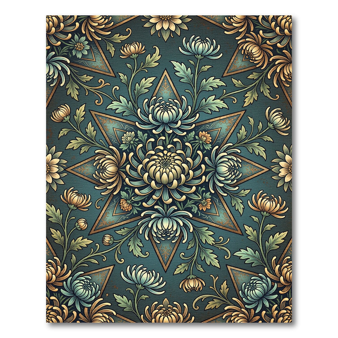 Emerald Teal Chrysanthemum Star Bloom Rug