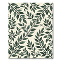 Dark Green Leafy Branches on Cream Rug