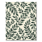 Dark Green Leafy Branches on Cream Rug