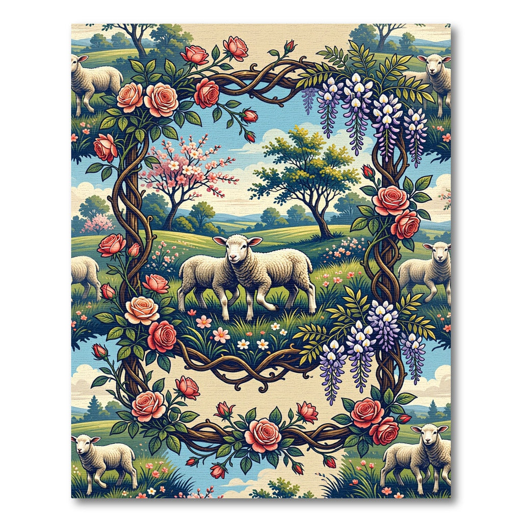 Pastoral Rose Wisteria Garden Lamb Rug