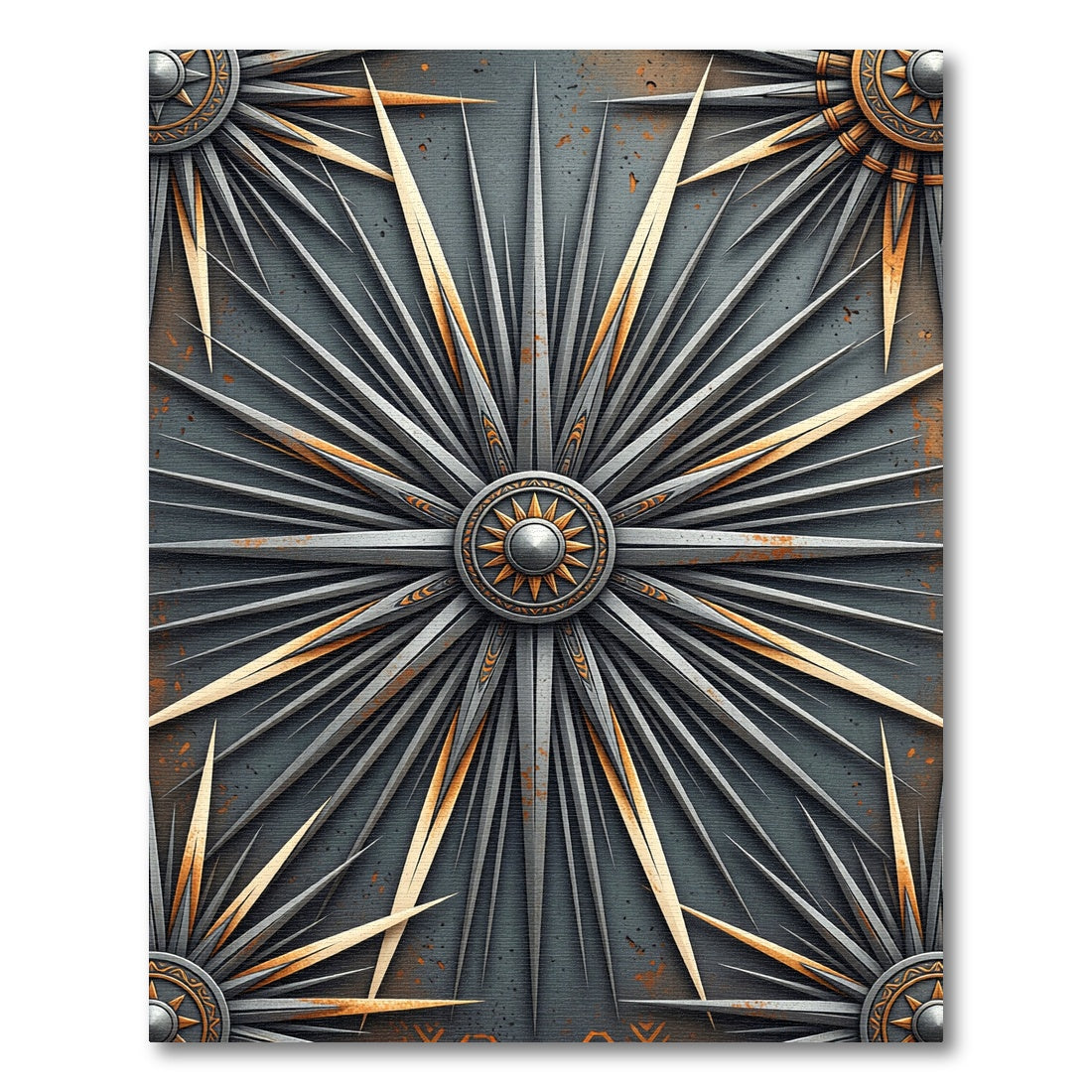 Gray Gold Starburst Rays Rug