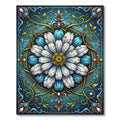 Ornate Teal Daisy Floral Mandala Rug