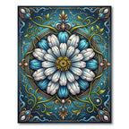Ornate Teal Daisy Floral Mandala Rug