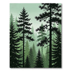 Misty Evergreen Forest Silhouette Woods Rug