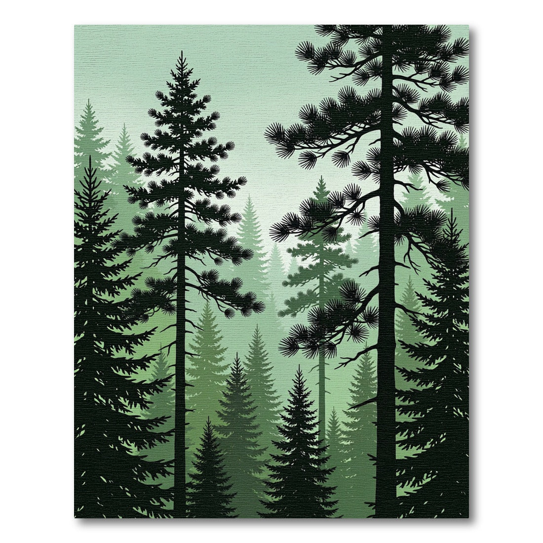 Misty Evergreen Forest Silhouette Woods Rug
