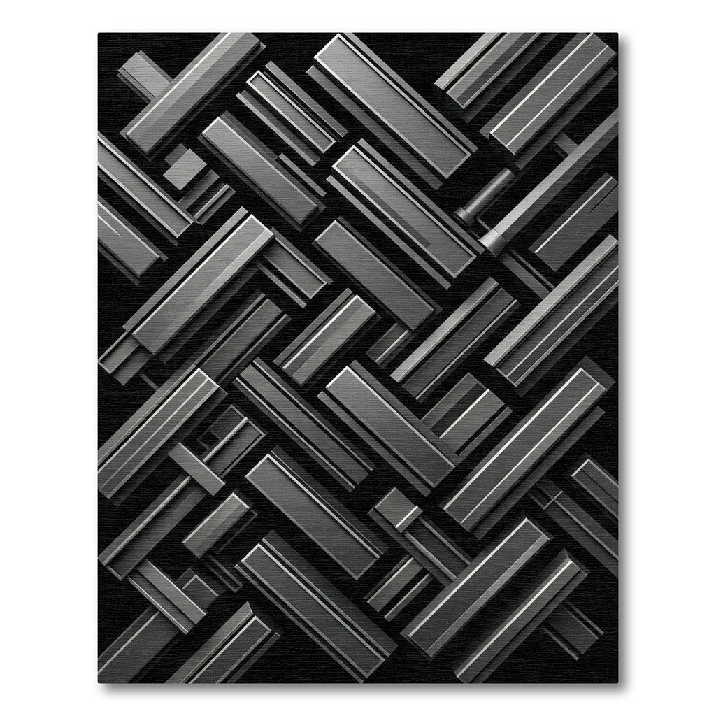 Monochrome Three Dimensional Metallic Geometric Blocks Rug