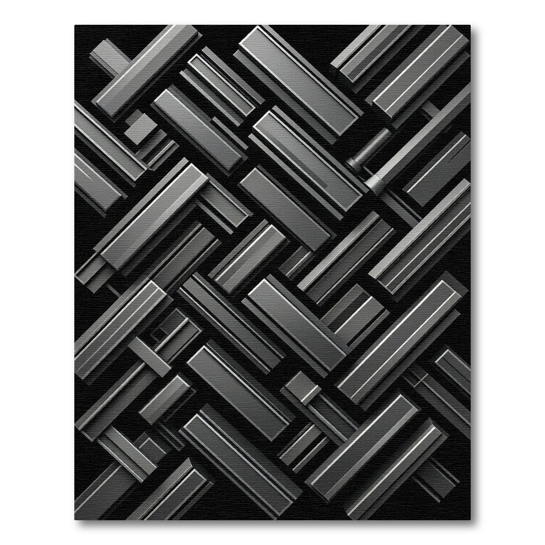 Monochrome Three Dimensional Metallic Geometric Blocks Rug