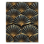 Elegant Gold and Black Fan Art Rug