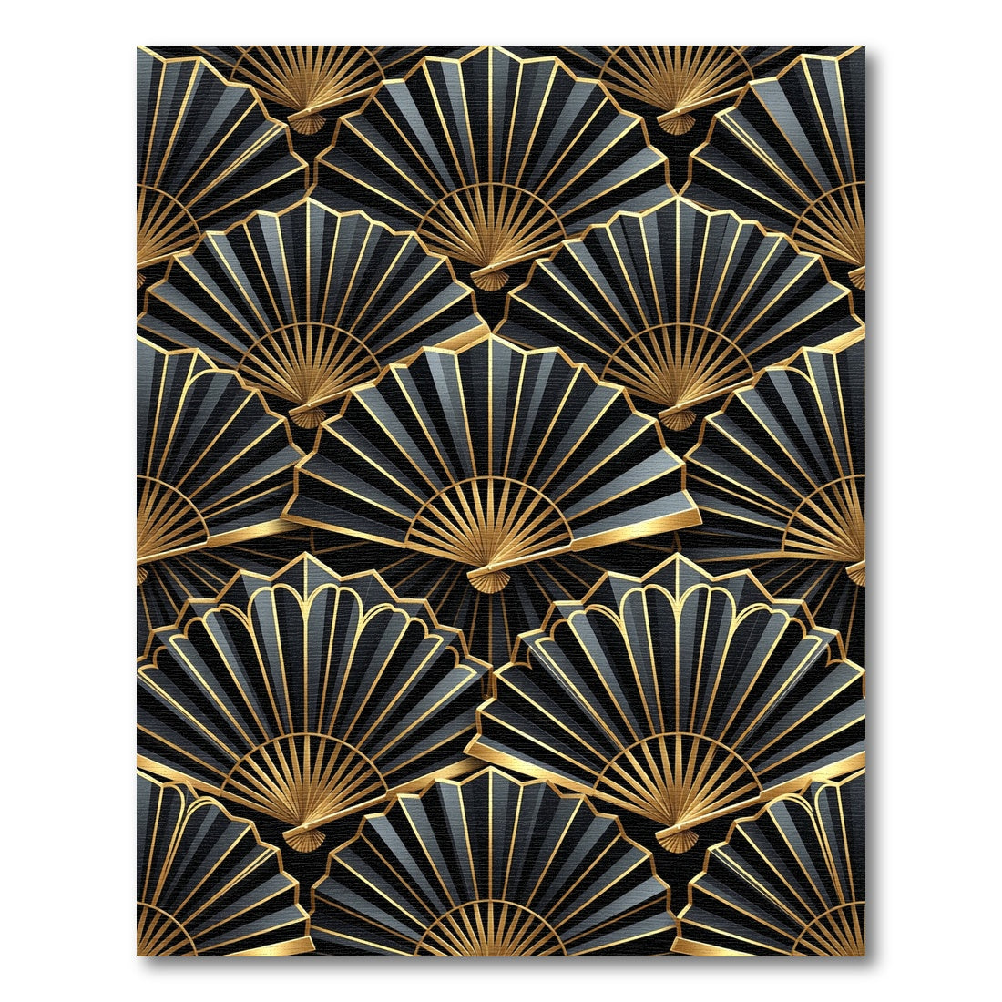 Elegant Gold and Black Fan Art Rug