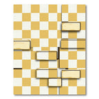 Modern Mustard Gold Geometric Chessboard Rug