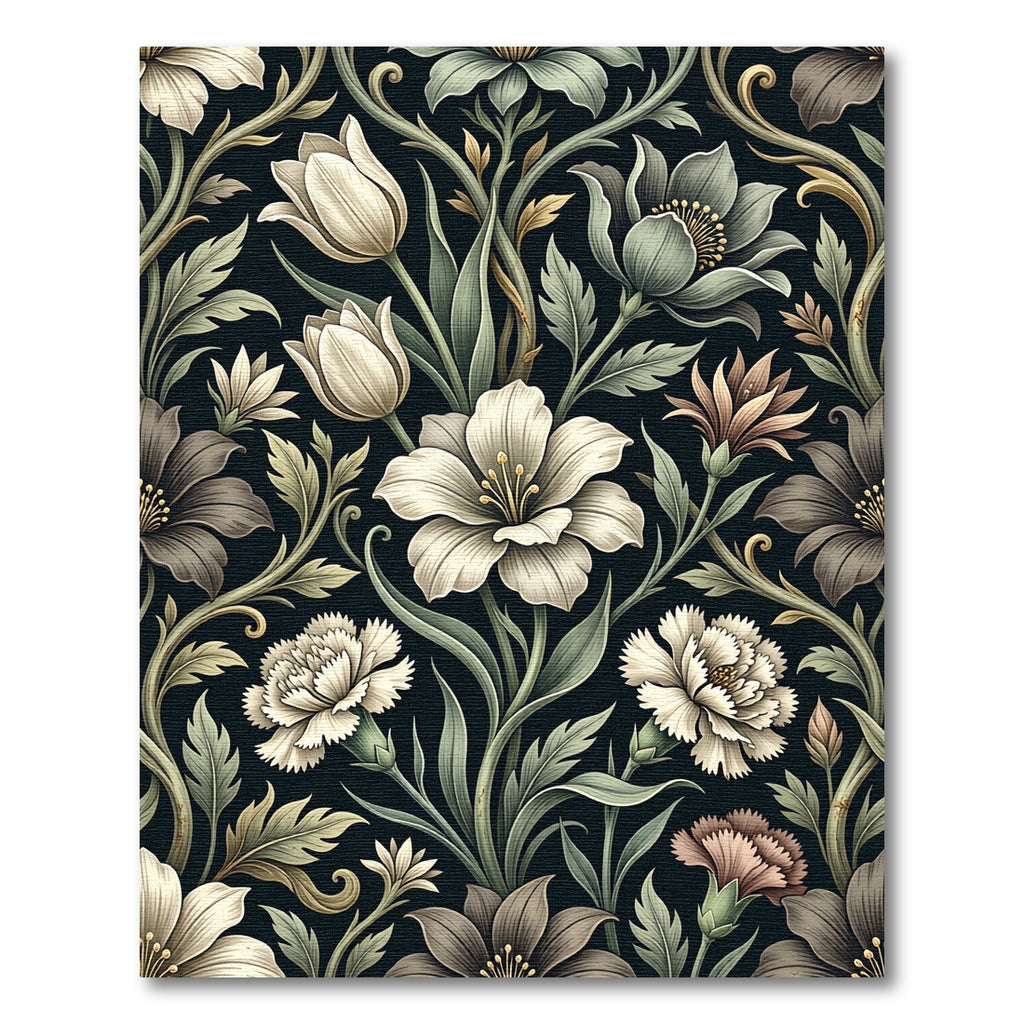Vintage Dark Floral Botanical Cream Bloom Rug