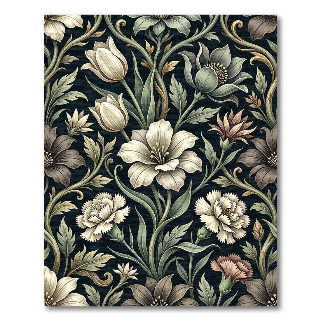 Vintage Dark Floral Botanical Cream Bloom Rug