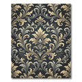 Elegant Gold Charcoal Damask Scroll Rug