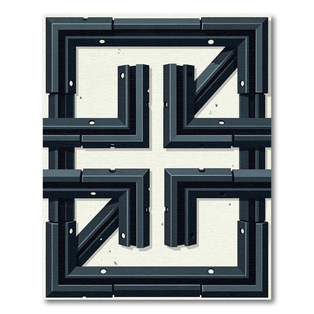 Dark Gray Cubic Maze Structure Rug