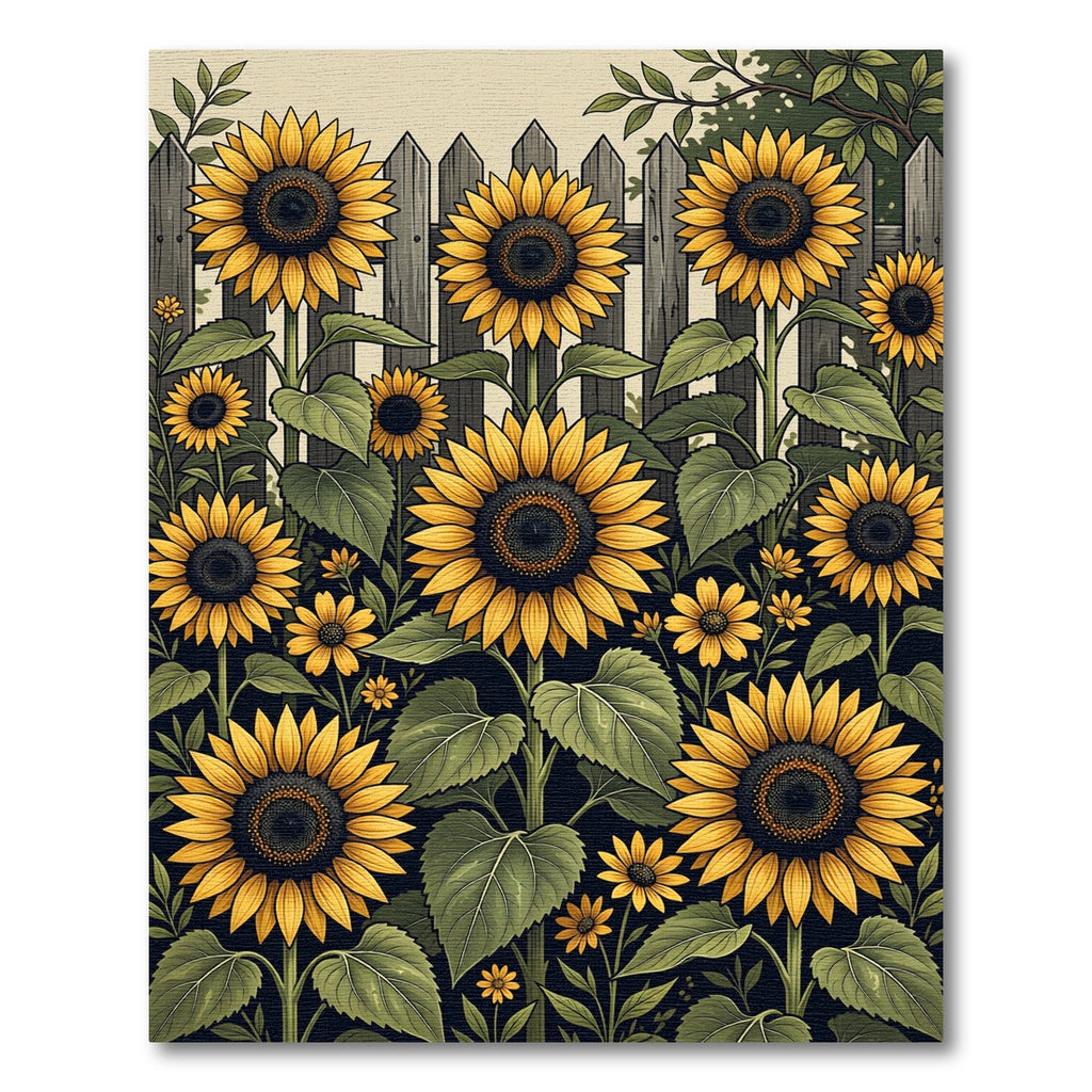 Vibrant Golden Sunflower Garden Illustration Rug