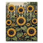 Vibrant Golden Sunflower Garden Illustration Rug