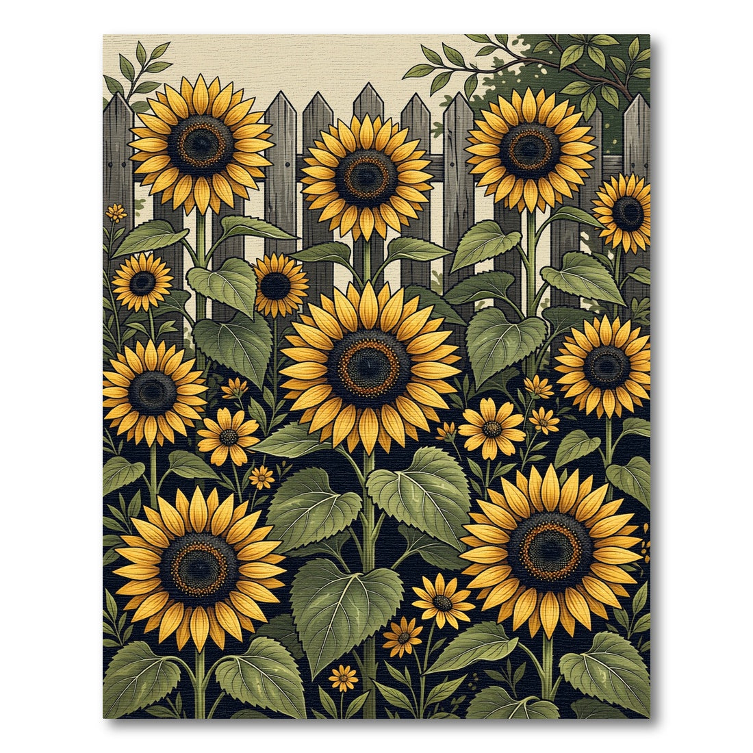 Vibrant Golden Sunflower Garden Illustration Rug