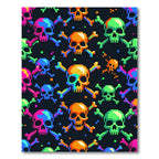 Retro Pixel Skull Crossbones Neon Art Rug