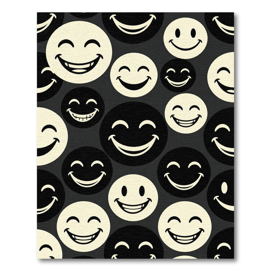 Monochrome Smiling Face Graphic Art Rug