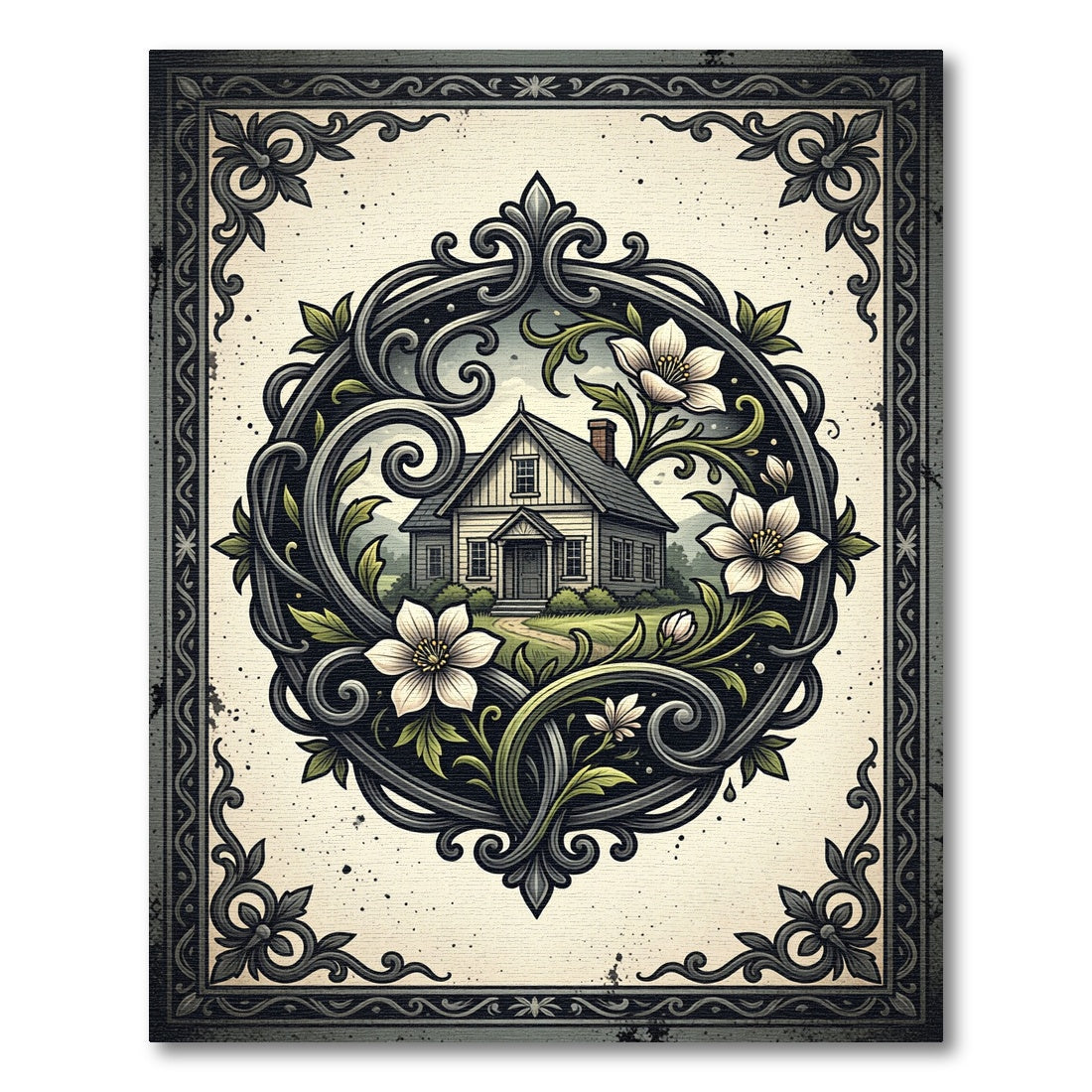 Ornate Floral Cottage Heirloom Illustration Rug