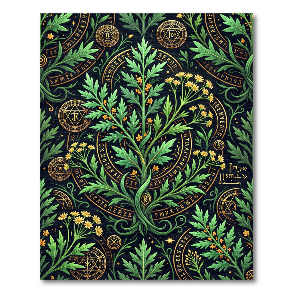 Mystical Alchemy Golden Herb Botanical Art Rug