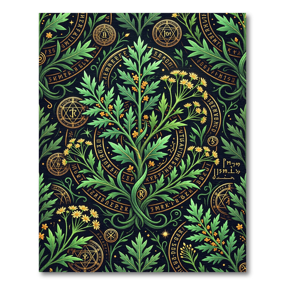 Mystical Alchemy Golden Herb Botanical Art Rug