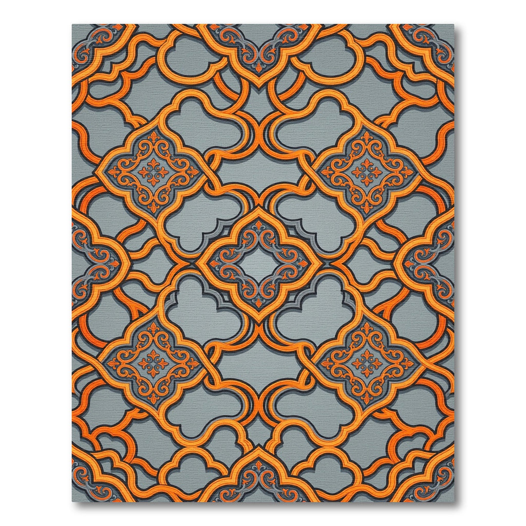 Orange Quatrefoil Filigree Geometric Slate Rug