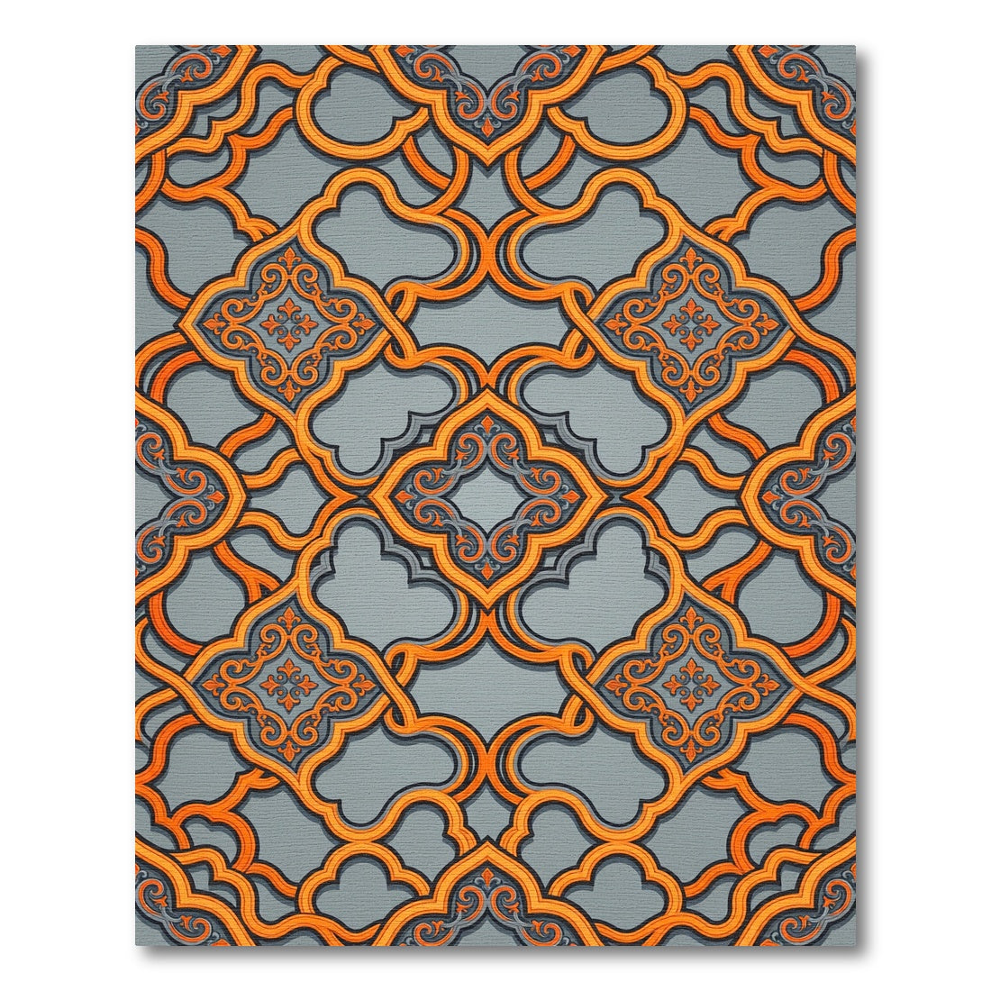 Orange Quatrefoil Filigree Geometric Slate Rug