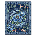 Blue Floral Bamboo Chinoiserie Medallion Rug