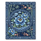 Blue Floral Bamboo Chinoiserie Medallion Rug