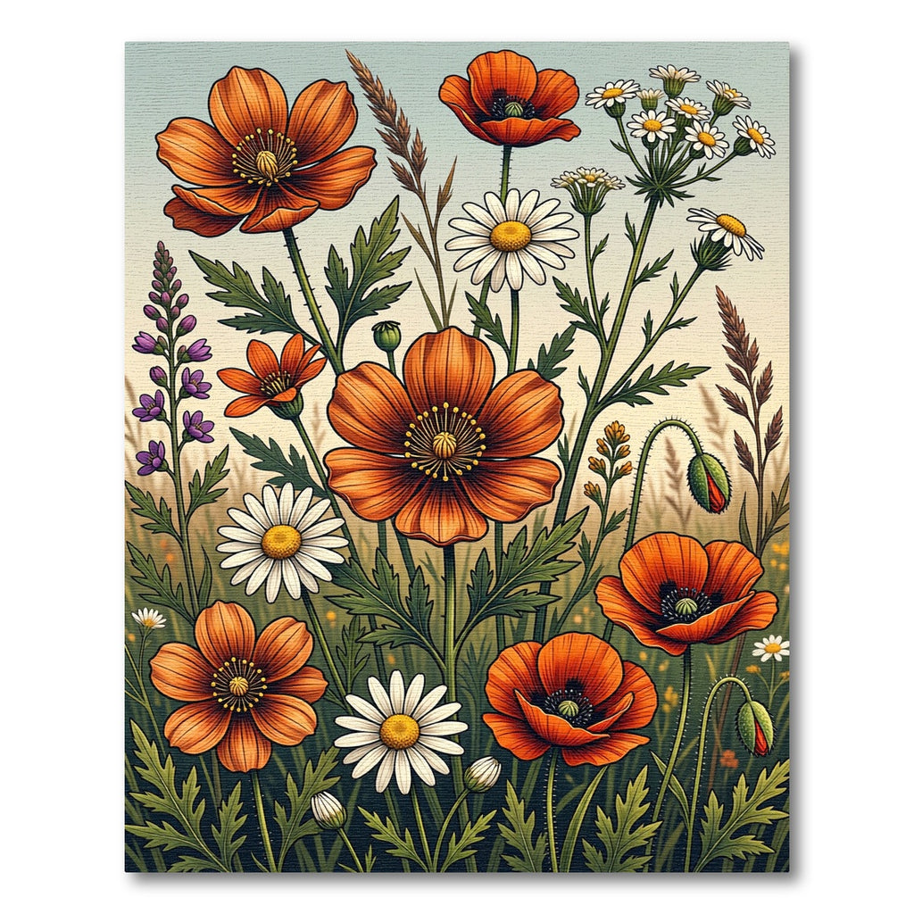 Orange Poppy Daisy Field Meadow Rug