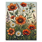 Orange Poppy Daisy Field Meadow Rug