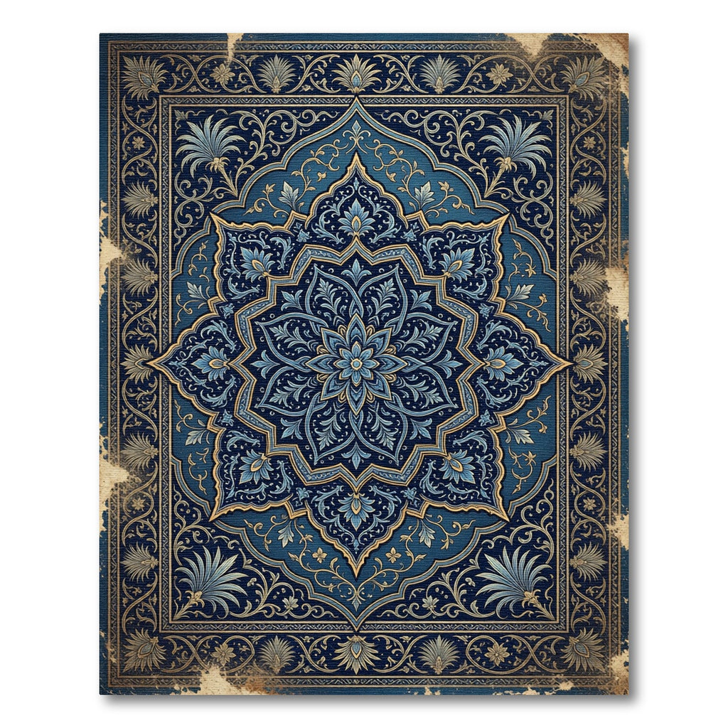 Opulent Indigo Floral Medallion Rug