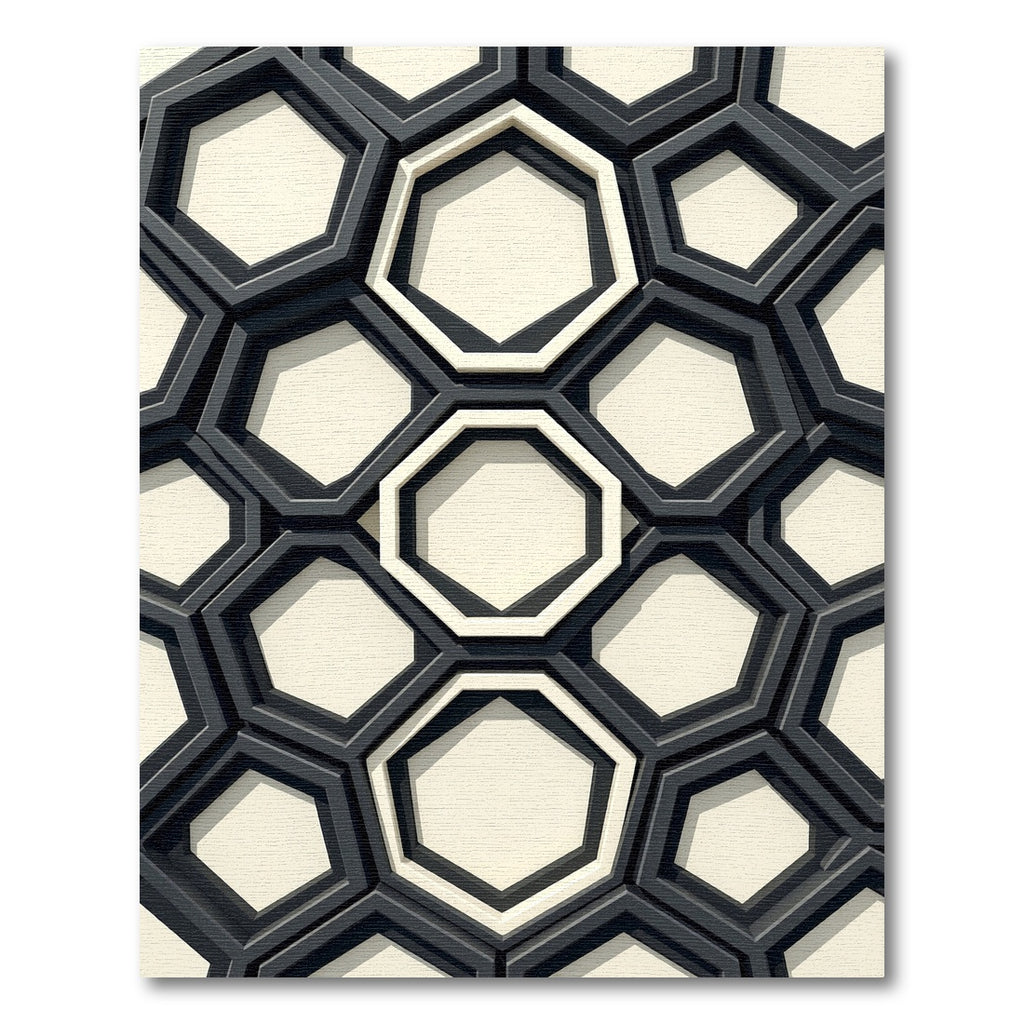 Monochrome Geometric Black and Ivory Hexagons Rug