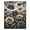 Moody Monochrome Poppy Field Illustration Rug