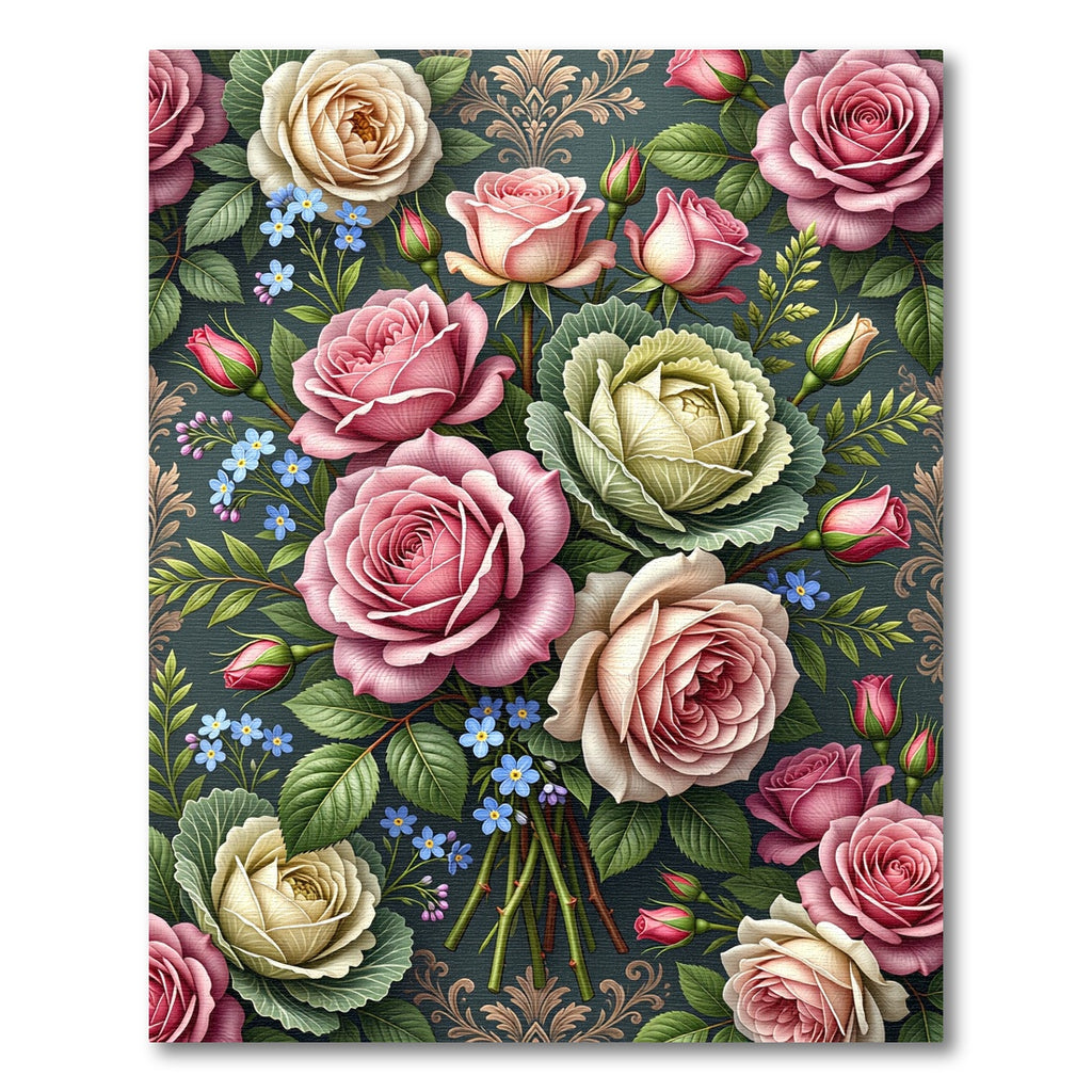 Romantic Pastel Rose Bouquet Floral Rug