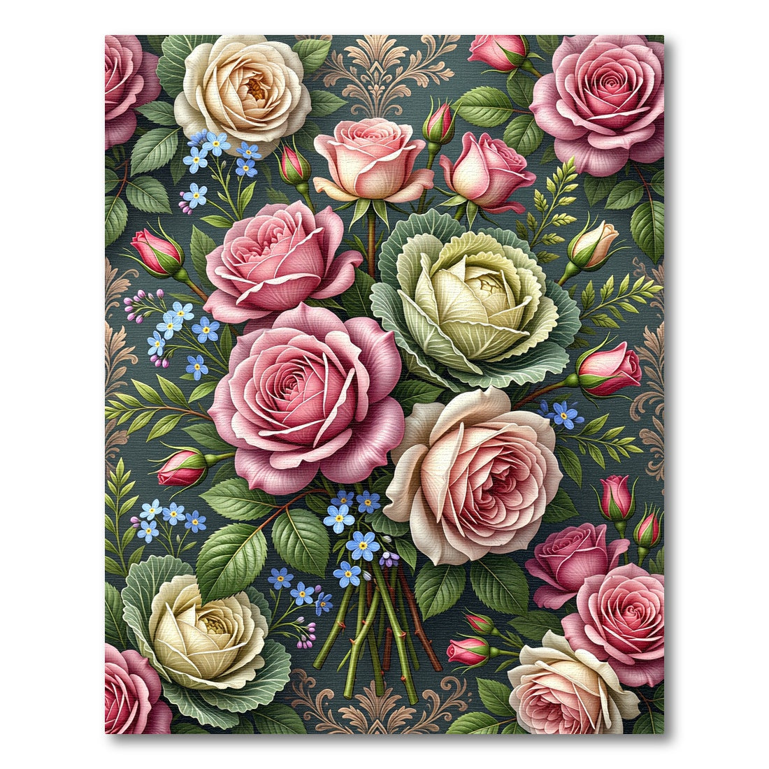 Romantic Pastel Rose Bouquet Floral Rug